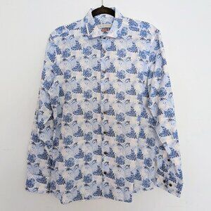 Bugatti Linen Cotton Men's Long Sleeve Fitted Shirt Floral Size M